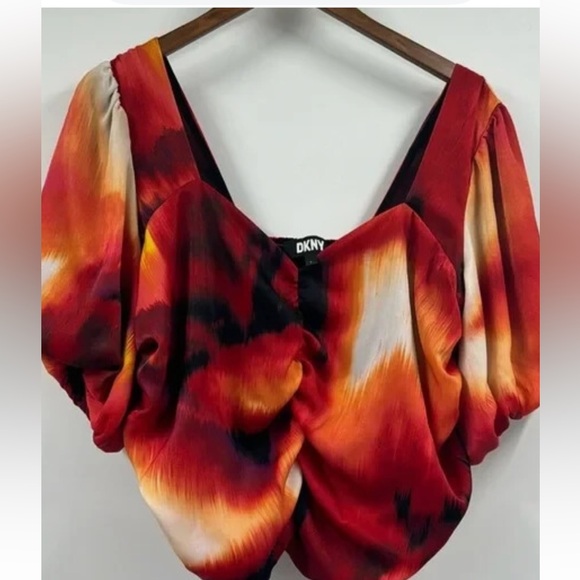 DKNY Abstract Print Satin Blouse Large - Picture 10 of 10